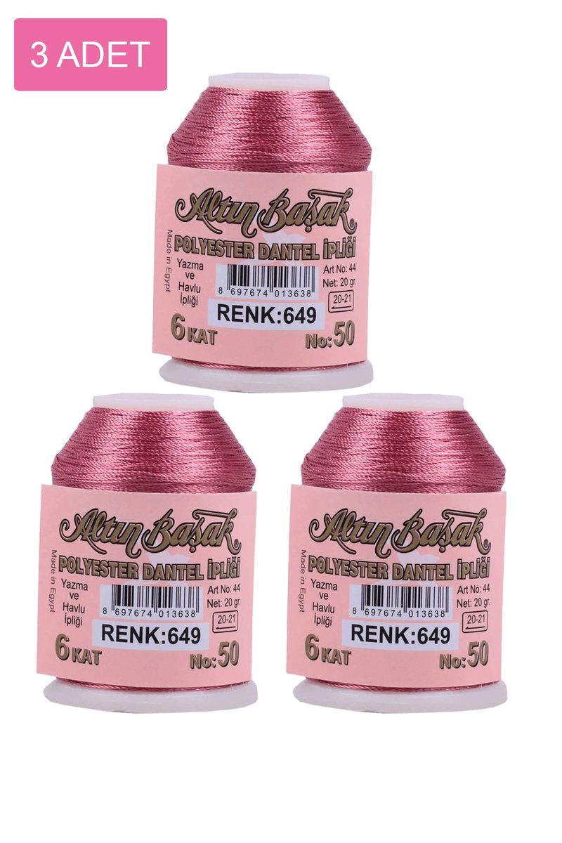 3 Adet Altınbaşak Oya ve Dantel İpi 20 gr - - No: 649