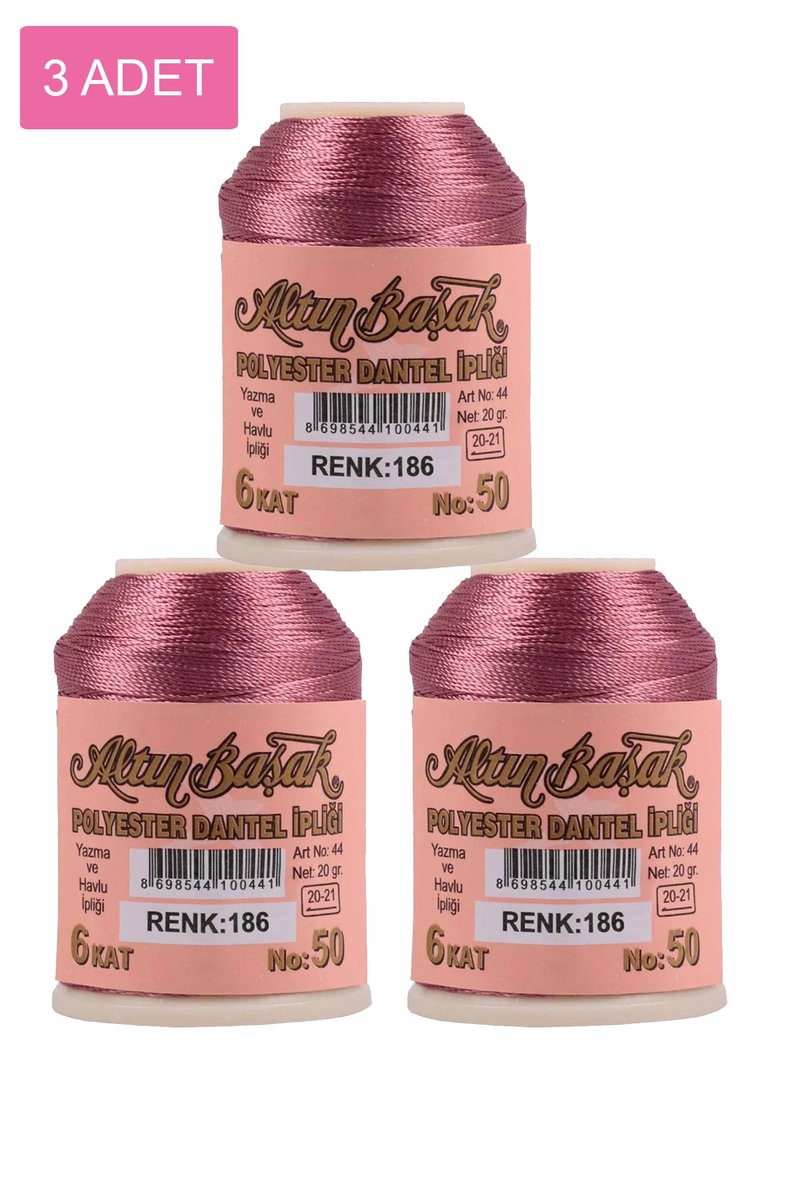 3 Adet Altınbaşak Oya ve Dantel İpi 20 gr - - No: 186