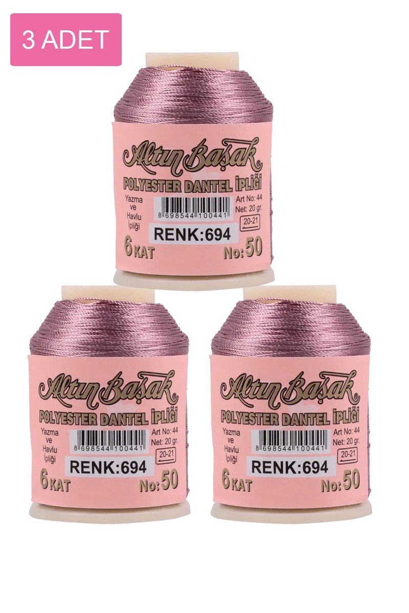 3 Adet Altınbaşak Oya ve Dantel İpi 20 gr - - No: 694