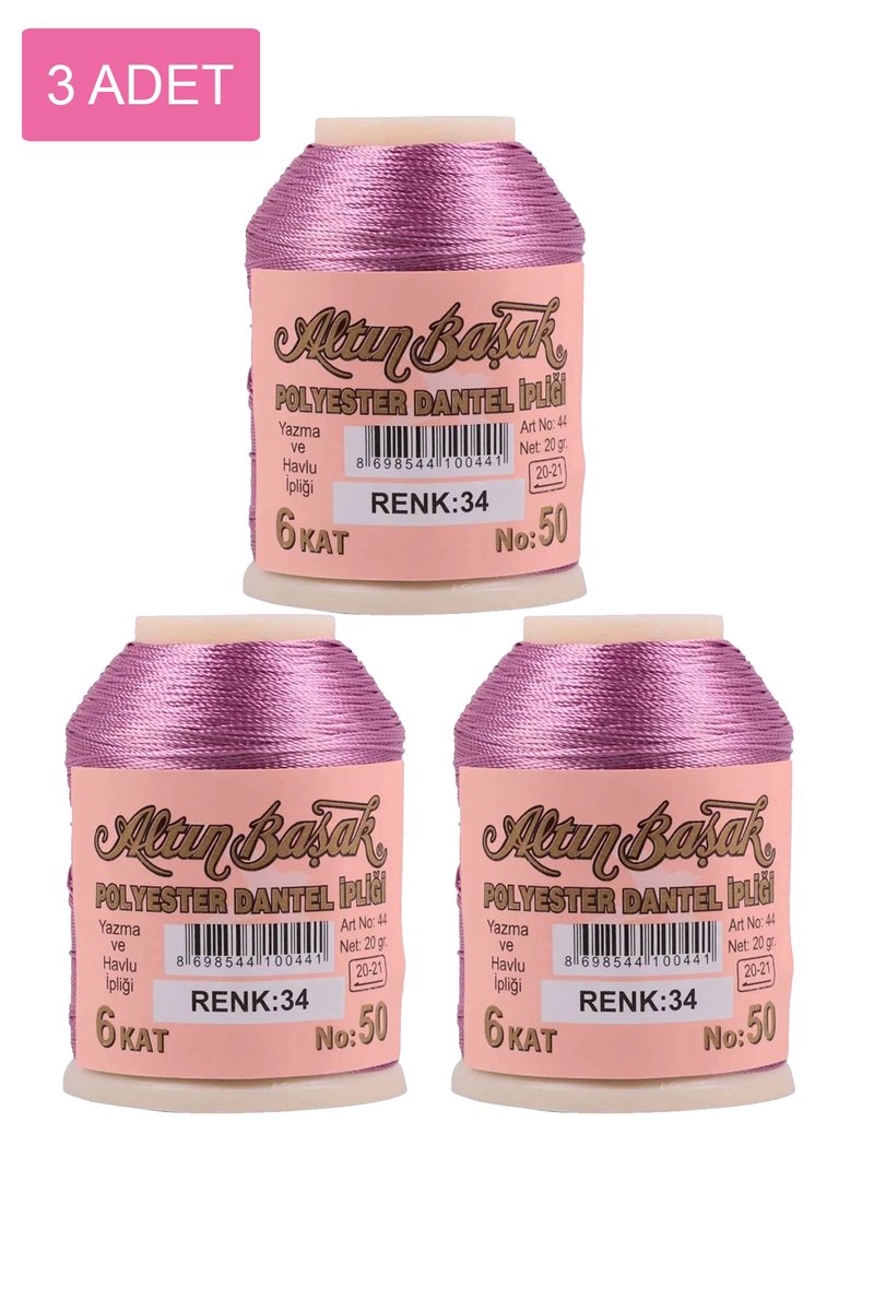 3 Adet Altınbaşak Oya ve Dantel İpi 20 gr - - No: 034