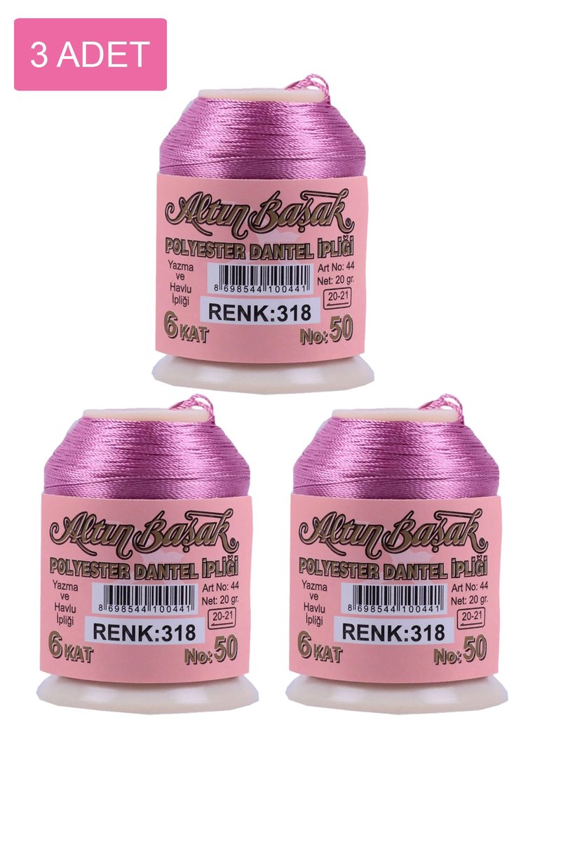 3 Adet Altınbaşak Oya ve Dantel İpi 20 gr - - No: 318