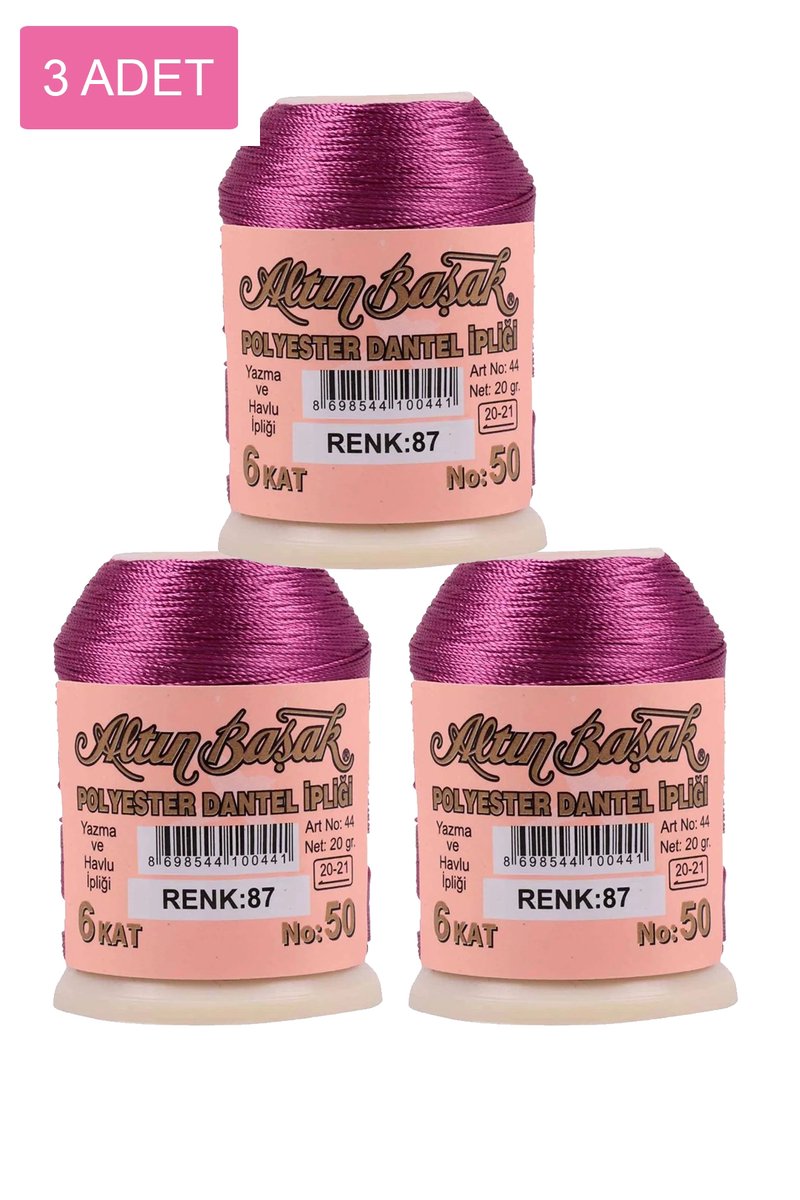 3 Adet Altınbaşak Oya ve Dantel İpi 20 gr - - No: 087