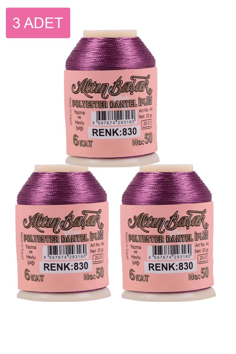 3 Adet Altınbaşak Oya ve Dantel İpi 20 gr - - No: 830