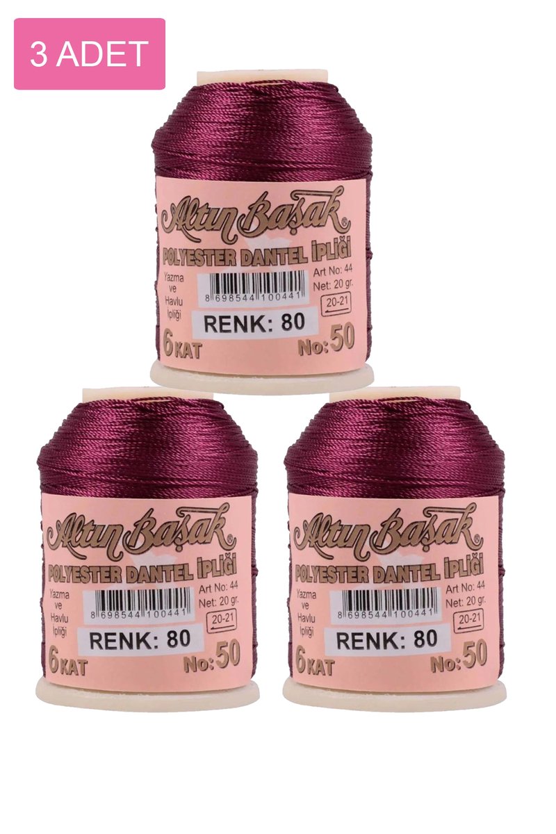 3 Adet Altınbaşak Oya ve Dantel İpi 20 gr - - No: 080