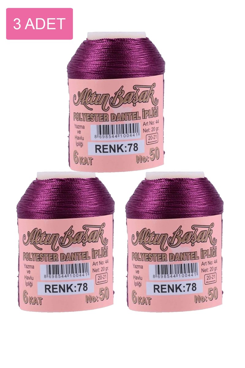 3 Adet Altınbaşak Oya ve Dantel İpi 20 gr - - No: 078