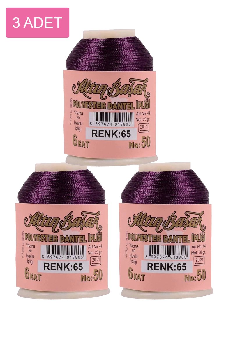 3 Adet Altınbaşak Oya ve Dantel İpi 20 gr - - No: 065