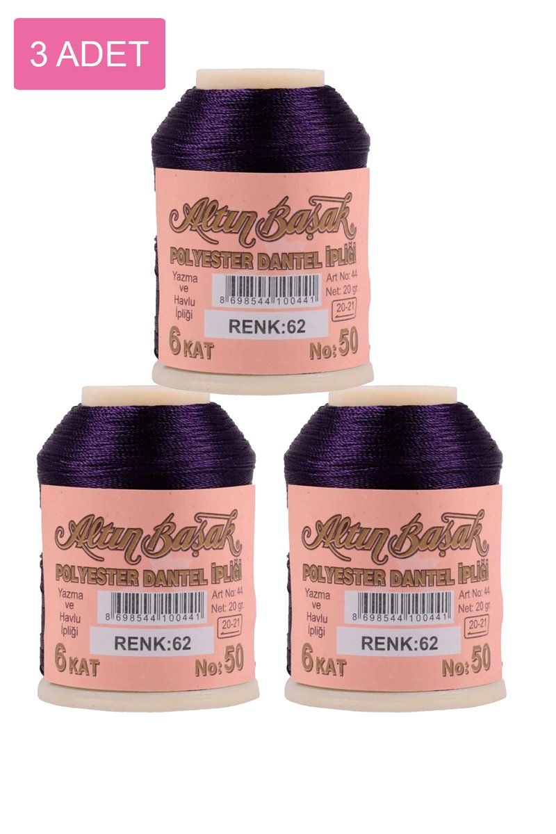 3 Adet Altınbaşak Oya ve Dantel İpi 20 gr - - No: 062