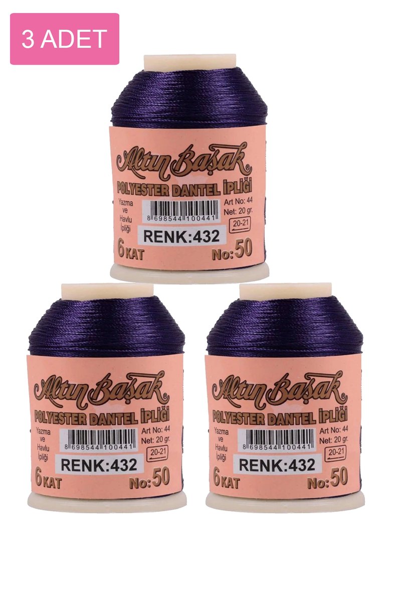 3 Adet Altınbaşak Oya ve Dantel İpi 20 gr - - No: 432