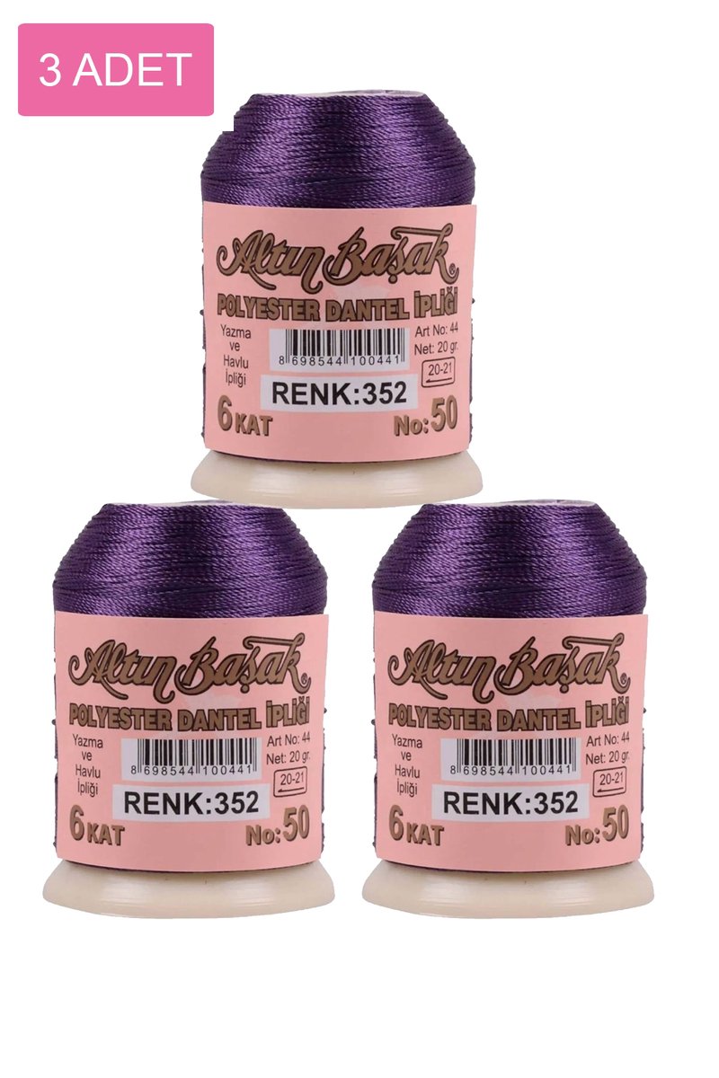 3 Adet Altınbaşak Oya ve Dantel İpi 20 gr - - No: 352