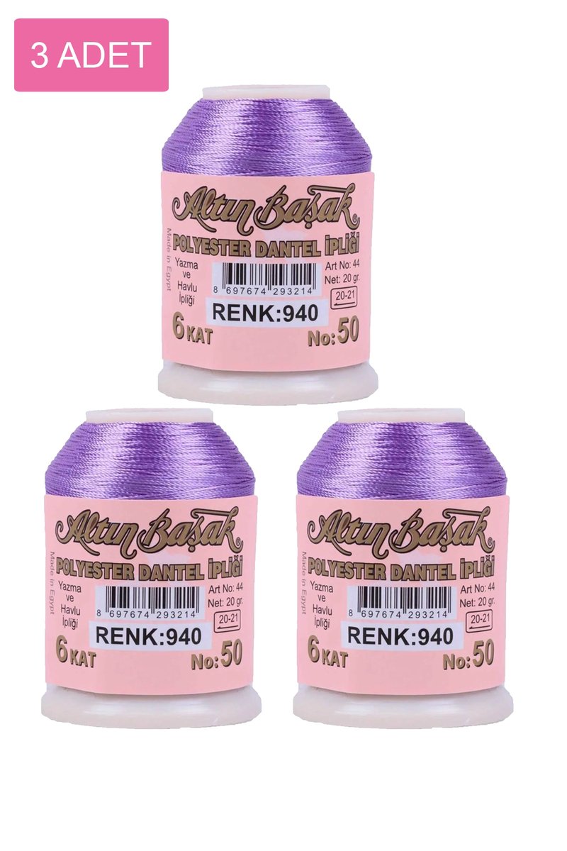 3 Adet Altınbaşak Oya ve Dantel İpi 20 gr - - No: 940