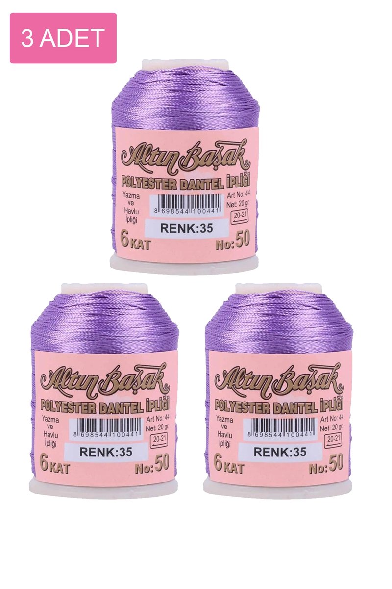 3 Adet Altınbaşak Oya ve Dantel İpi 20 gr - - No: 035