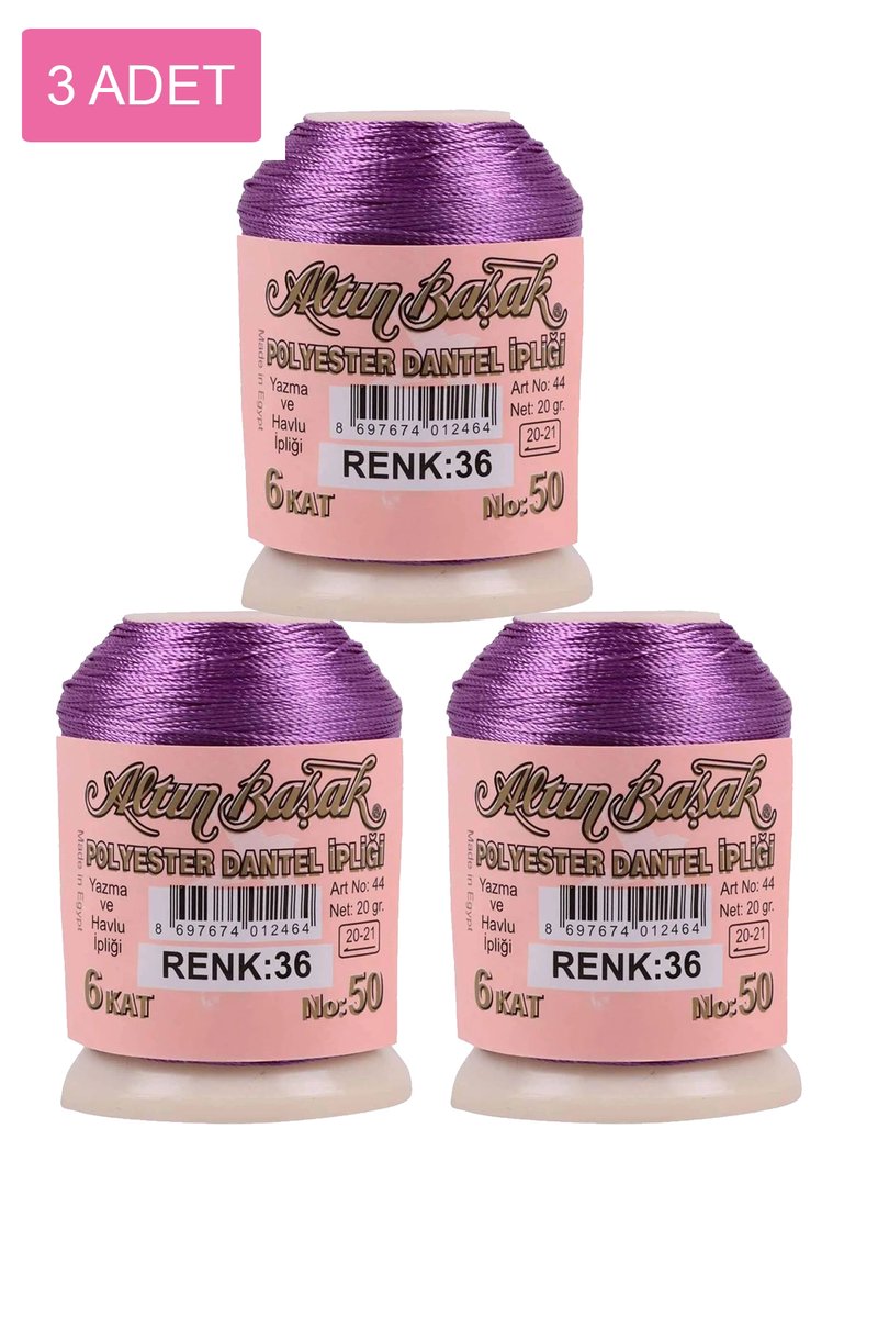 3 Adet Altınbaşak Oya ve Dantel İpi 20 gr - - No: 036