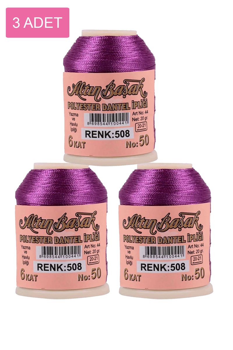 3 Adet Altınbaşak Oya ve Dantel İpi 20 gr - - No: 508