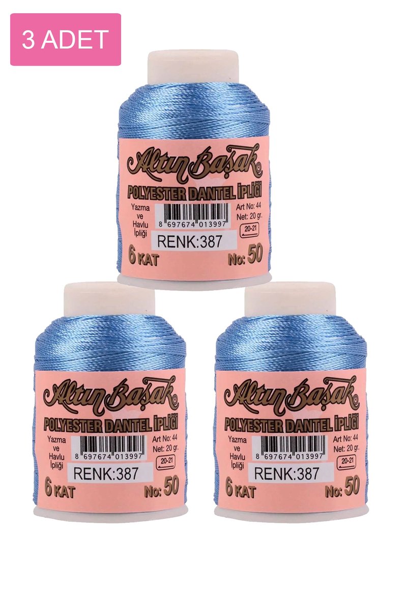 3 Adet Altınbaşak Oya ve Dantel İpi 20 gr - - No: 387