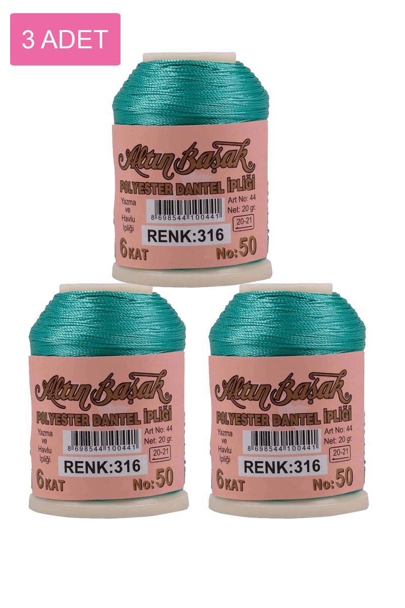 3 Adet Altınbaşak Oya ve Dantel İpi 20 gr - - No: 316