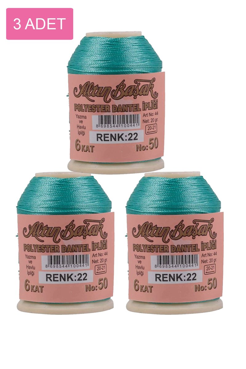 3 Adet Altınbaşak Oya ve Dantel İpi 20 gr - - No: 022