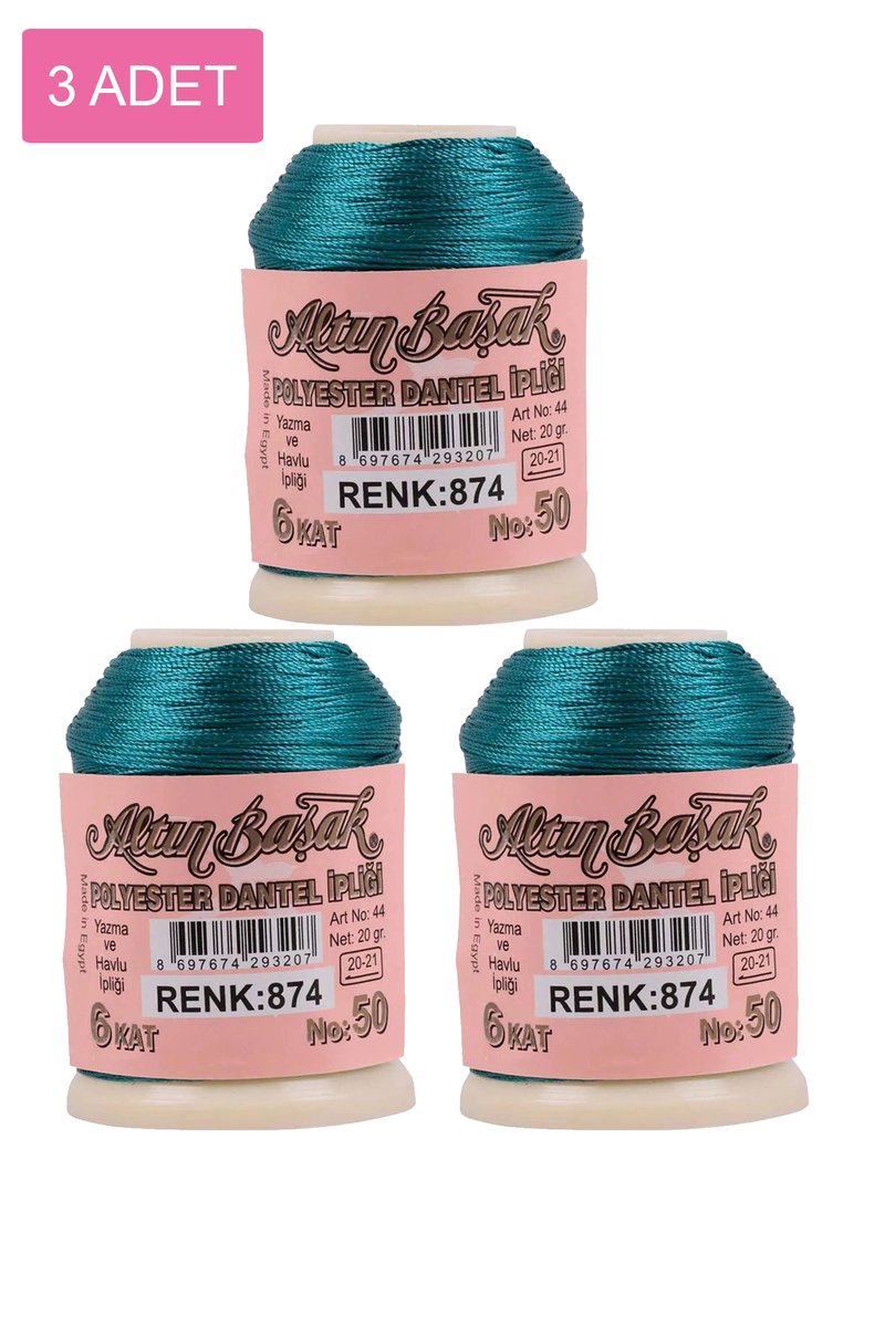 3 Adet Altınbaşak Oya ve Dantel İpi 20 gr - - No: 874