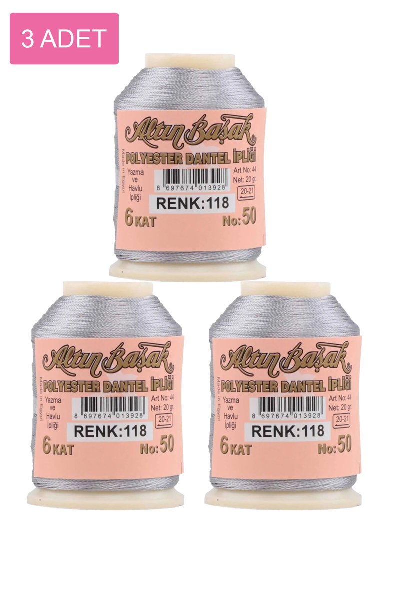 3 Adet Altınbaşak Oya ve Dantel İpi 20 gr - - No: 118