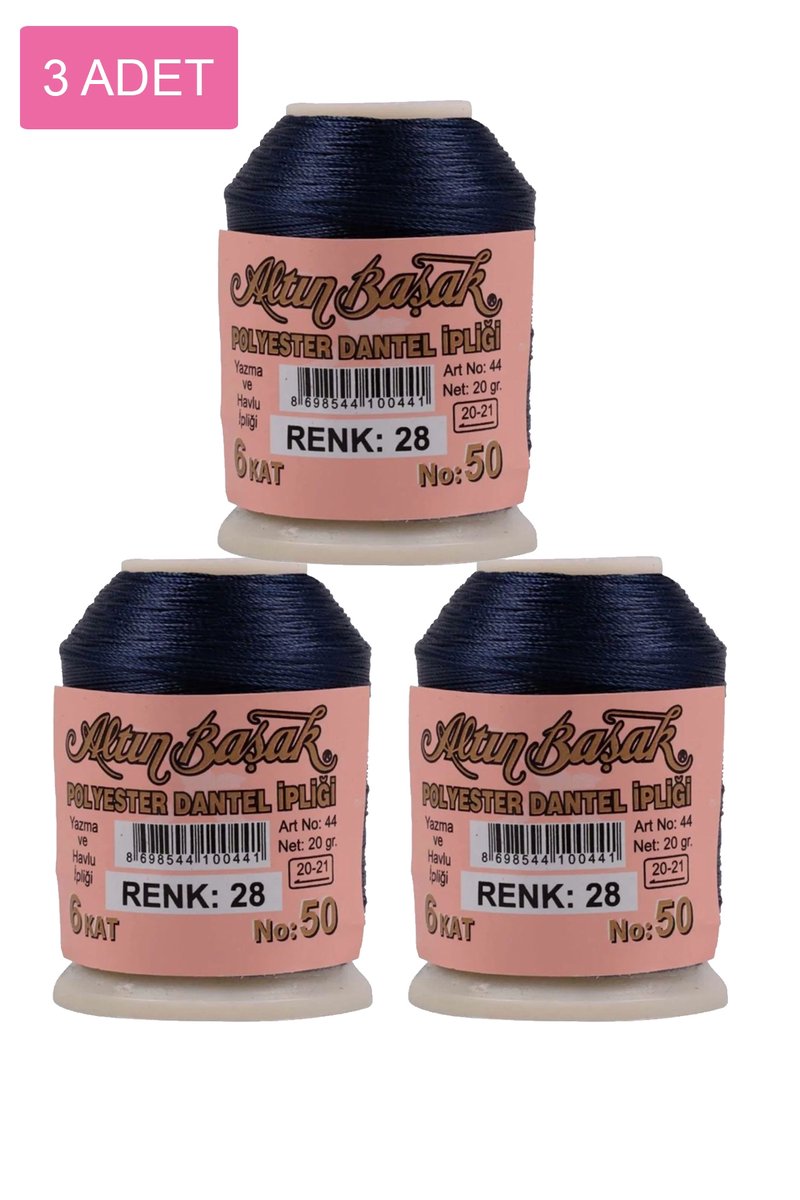 3 Adet Altınbaşak Oya ve Dantel İpi 20 gr - - No: 028