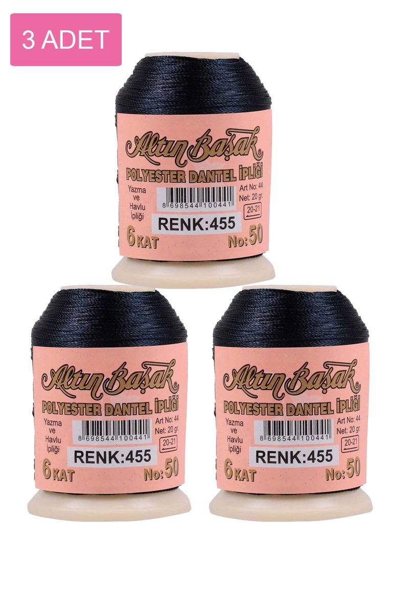 3 Adet Altınbaşak Oya ve Dantel İpi 20 gr - - No: 455
