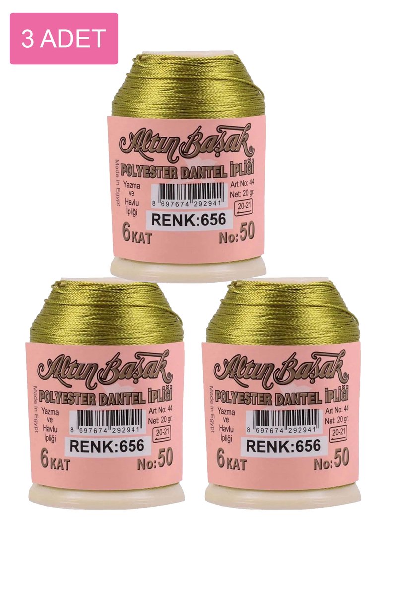 3 Adet Altınbaşak Oya ve Dantel İpi 20 gr - - No: 656