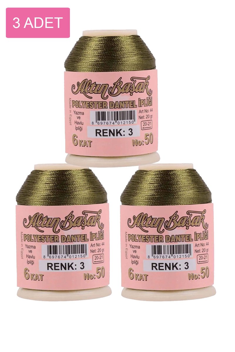 3 Adet Altınbaşak Oya ve Dantel İpi 20 gr - - No: 003