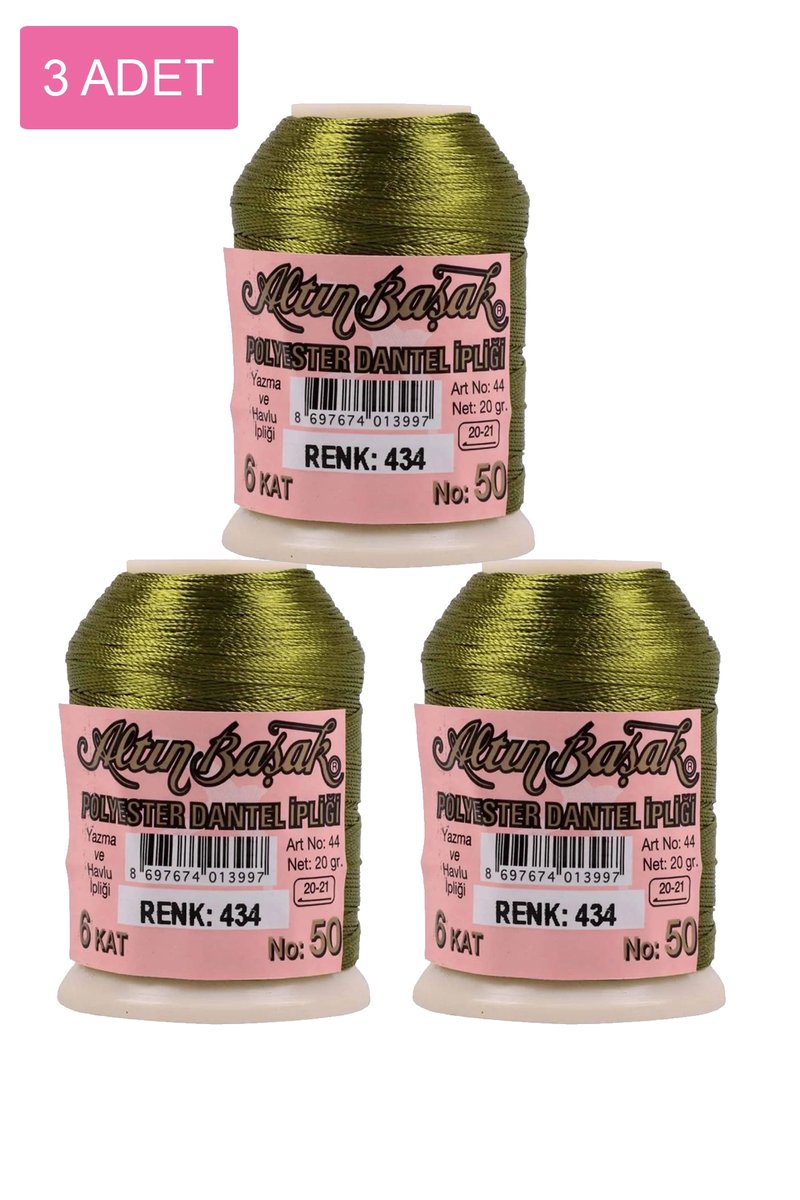 3 Adet Altınbaşak Oya ve Dantel İpi 20 gr - - No: 434