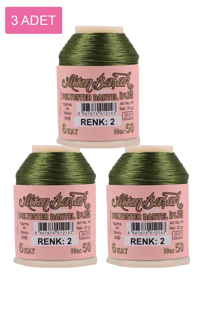 3 Adet Altınbaşak Oya ve Dantel İpi 20 gr - - No: 002