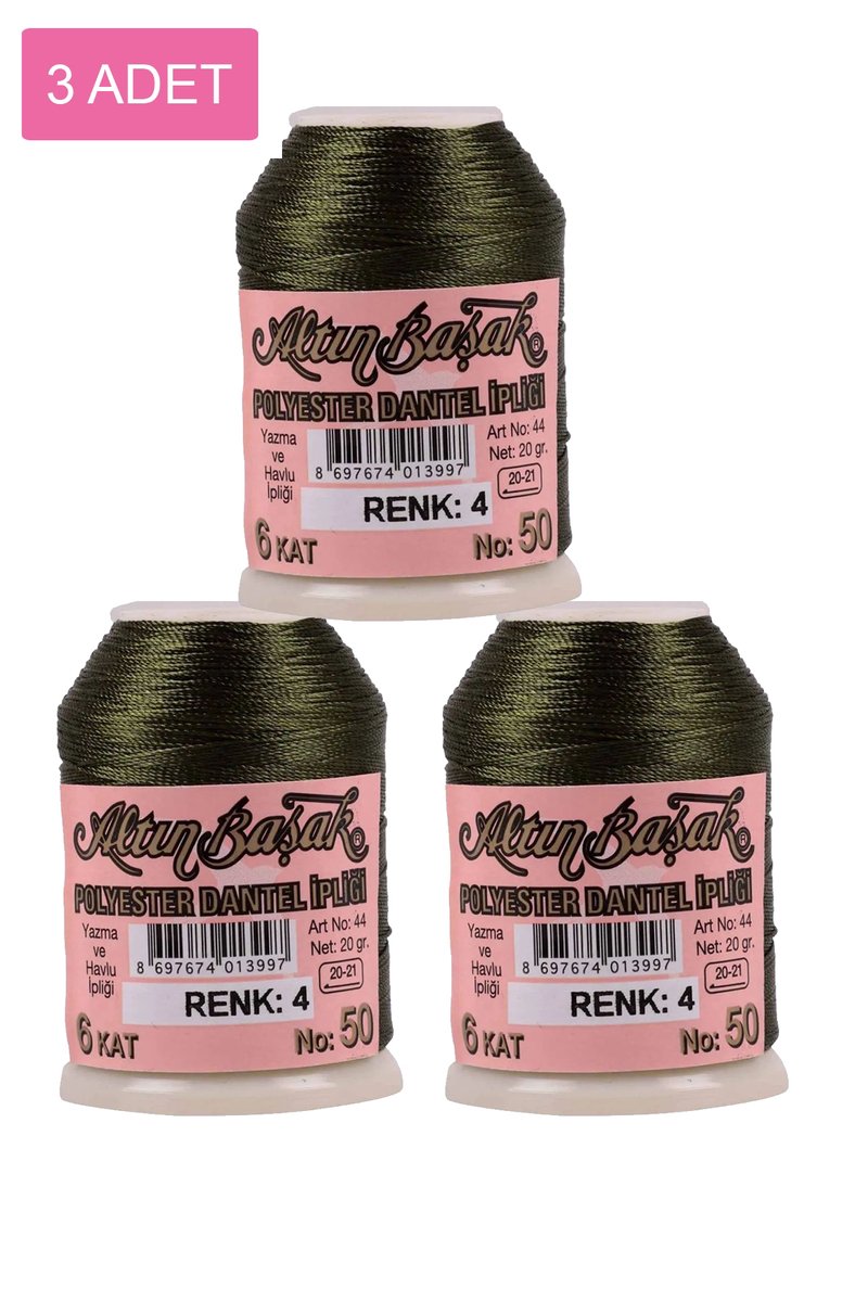 3 Adet Altınbaşak Oya ve Dantel İpi 20 gr - - No: 004