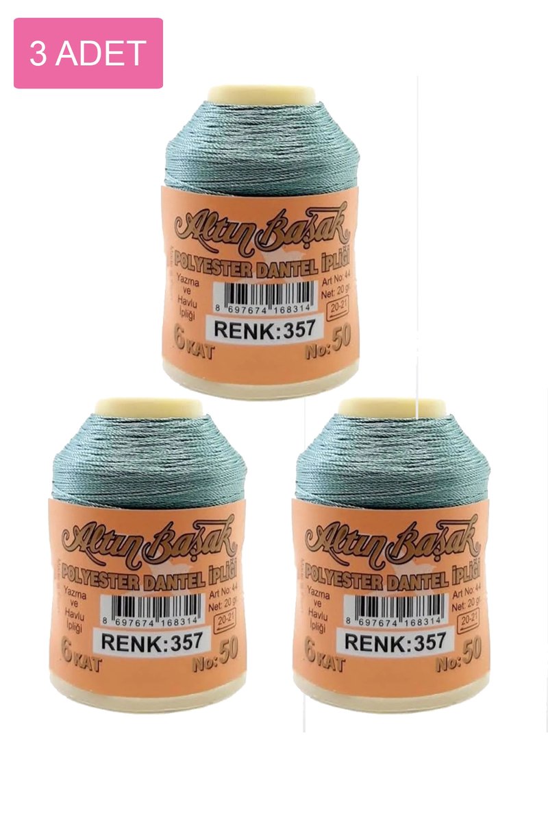 3 Adet Altınbaşak Oya ve Dantel İpi 20 gr - - No: 357