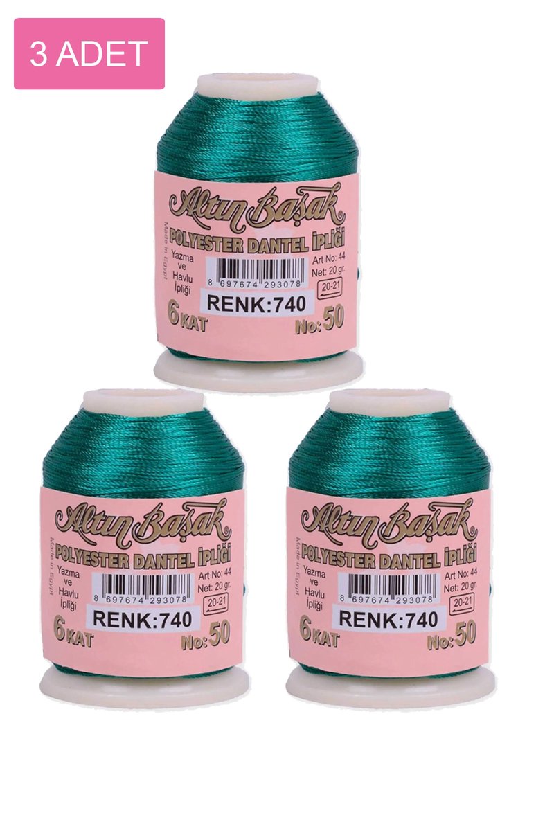 3 Adet Altınbaşak Oya ve Dantel İpi 20 gr - - No: 740