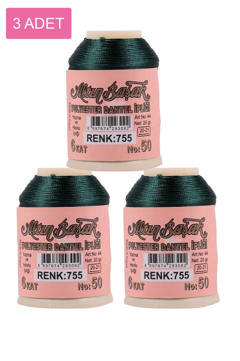 3 Adet Altınbaşak Oya ve Dantel İpi 20 gr - - No: 755