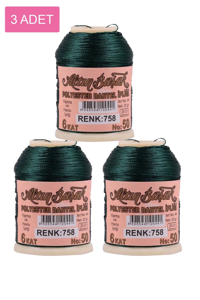 3 Adet Altınbaşak Oya ve Dantel İpi 20 gr - - No: 758