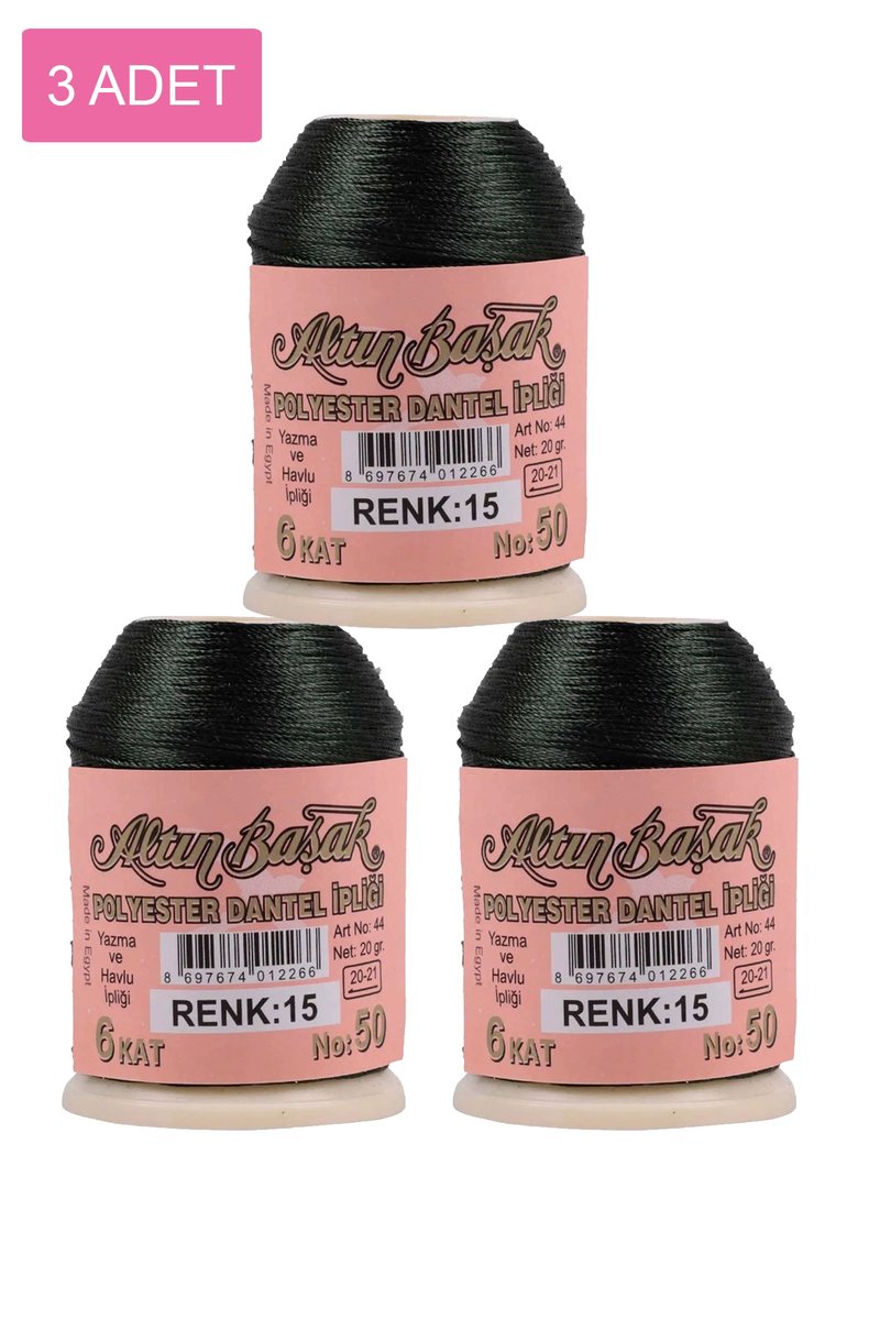3 Adet Altınbaşak Oya ve Dantel İpi 20 gr - - No: 015