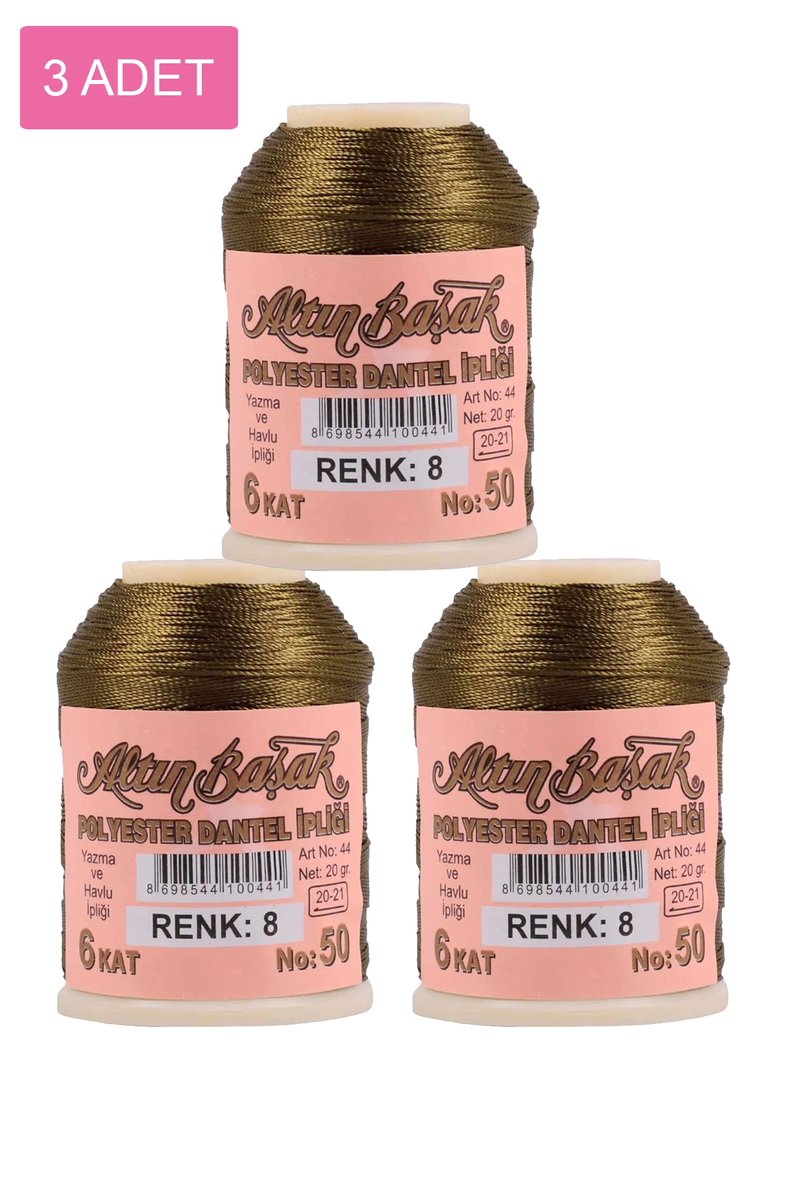 3 Adet Altınbaşak Oya ve Dantel İpi 20 gr - - No: 008
