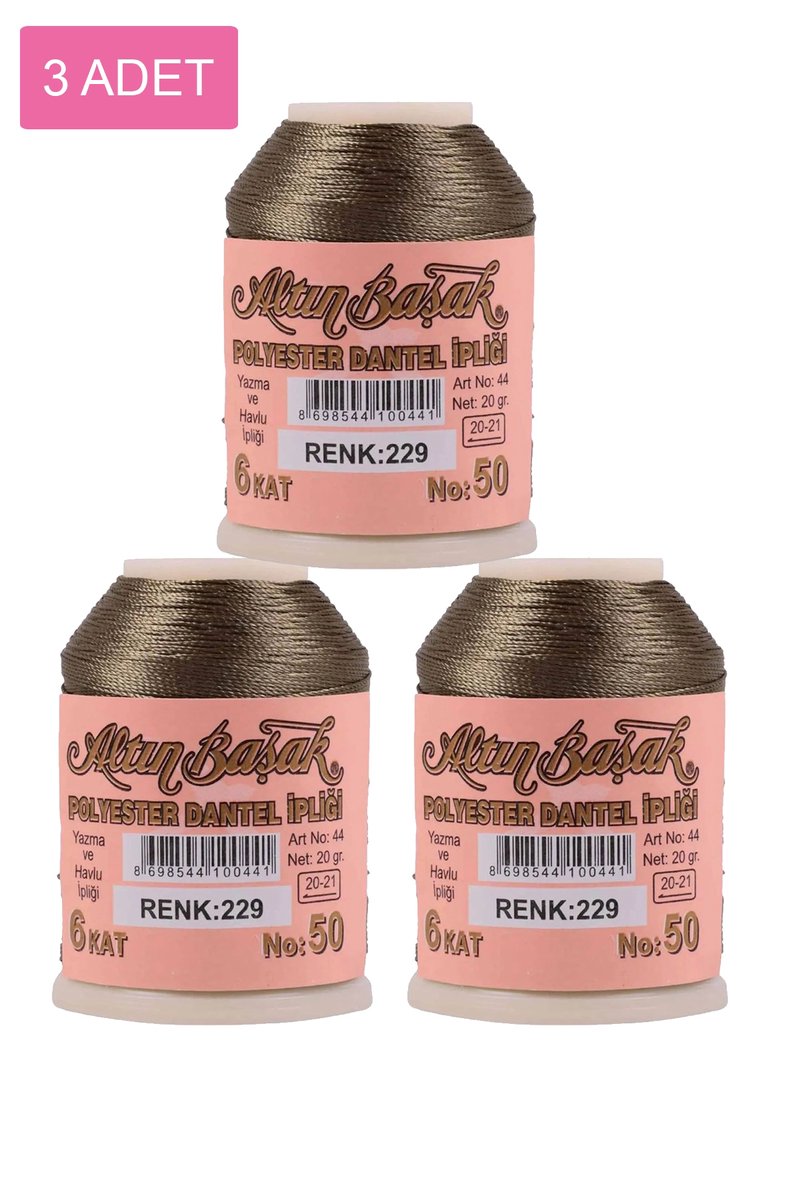 3 Adet Altınbaşak Oya ve Dantel İpi 20 gr - - No: 229