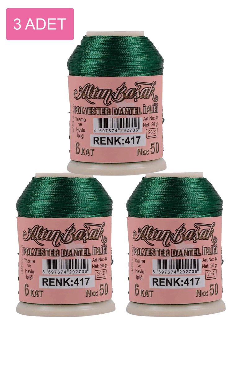 3 Adet Altınbaşak Oya ve Dantel İpi 20 gr - - No: 417