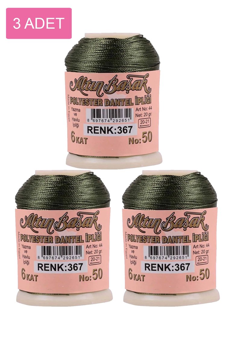 3 Adet Altınbaşak Oya ve Dantel İpi 20 gr - - No: 367