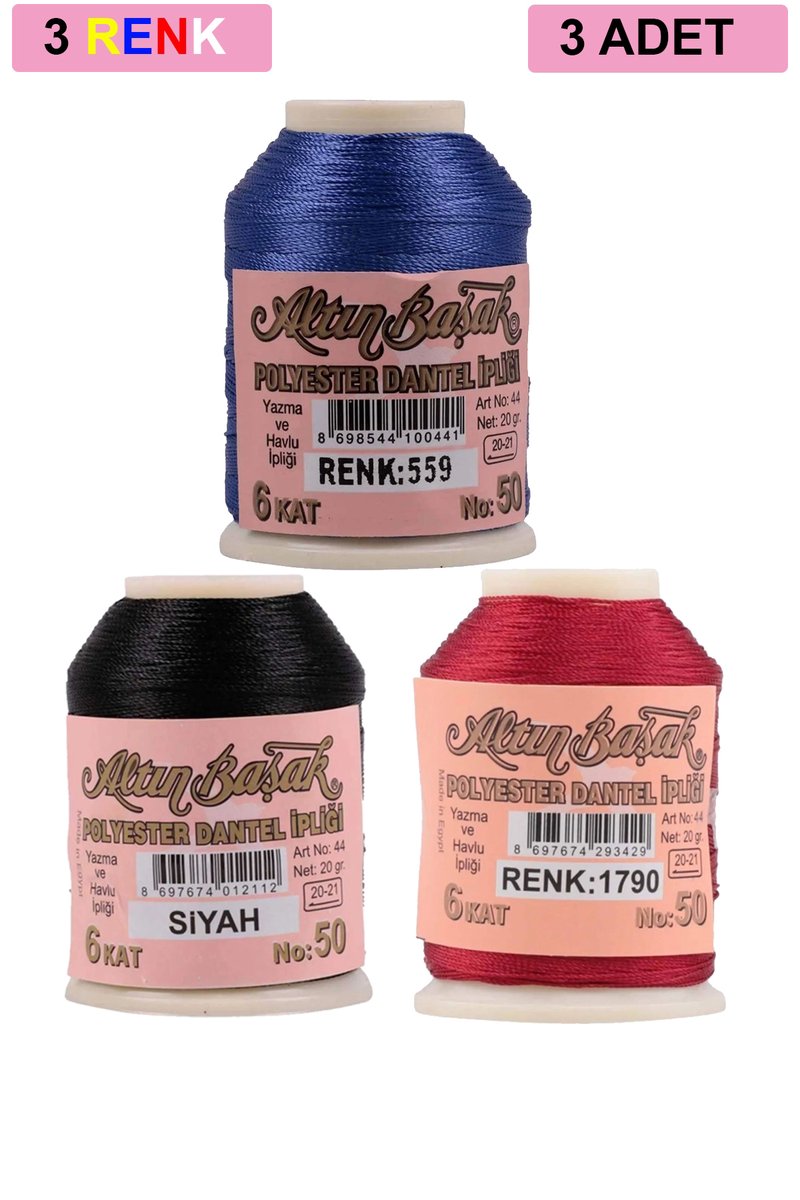 3 Adet Altınbaşak Oya ve Dantel İpi 20 gr - - No: SİYAH - 1790 - 559