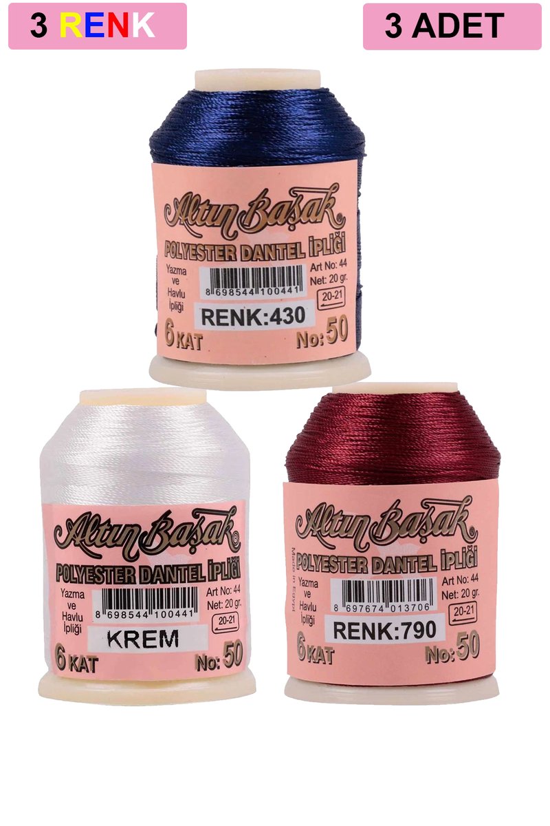 3 Adet Altınbaşak Oya ve Dantel İpi 20 gr - - No: KREM - 790 - 430