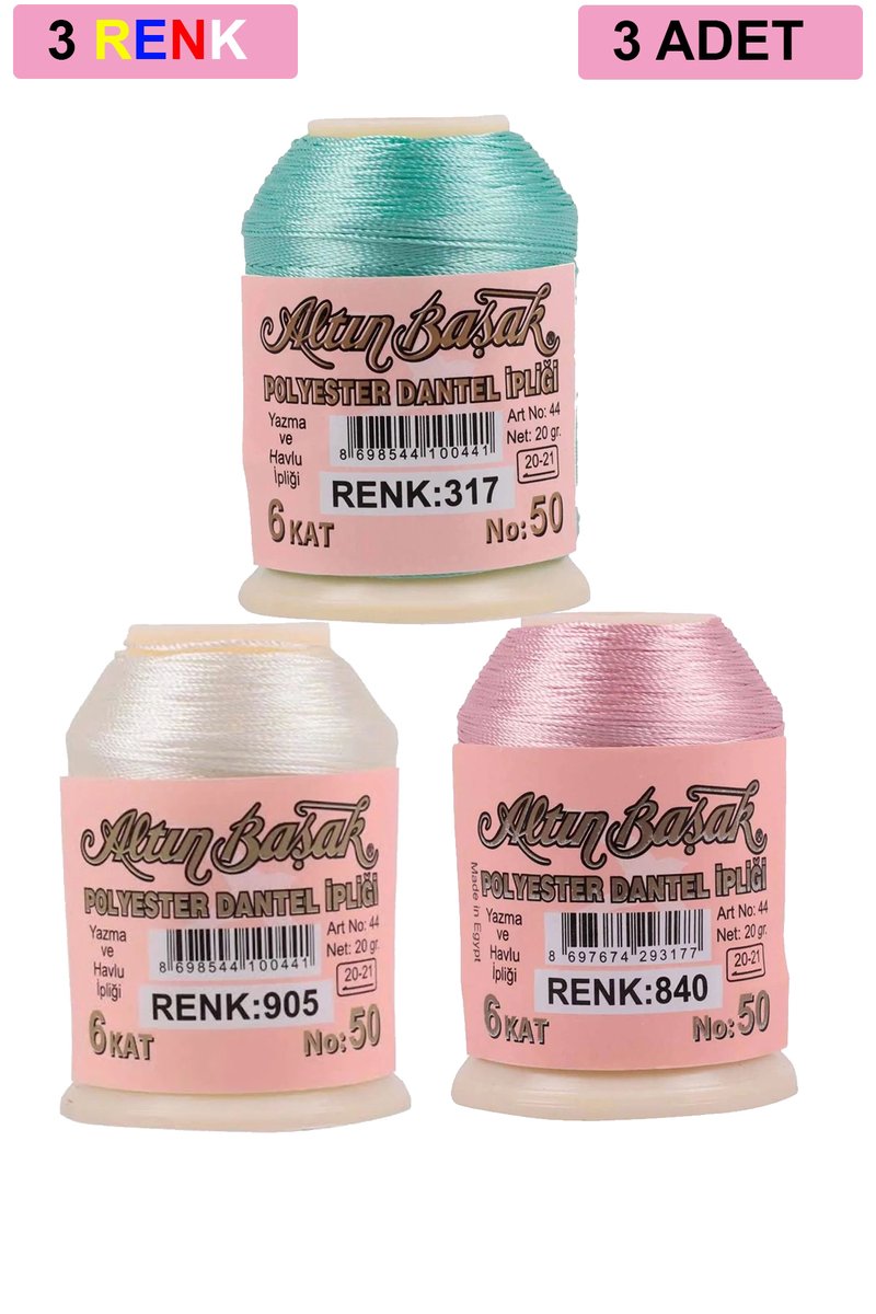 3 Adet Altınbaşak Oya ve Dantel İpi 20 gr - - No: 905 - 840 - 317