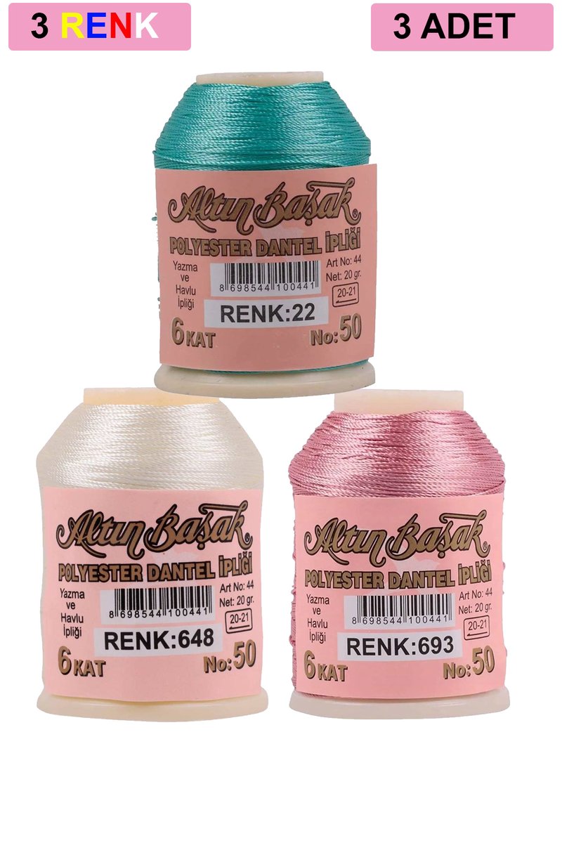 3 Adet Altınbaşak Oya ve Dantel İpi 20 gr - - No: 648 - 693 - 022