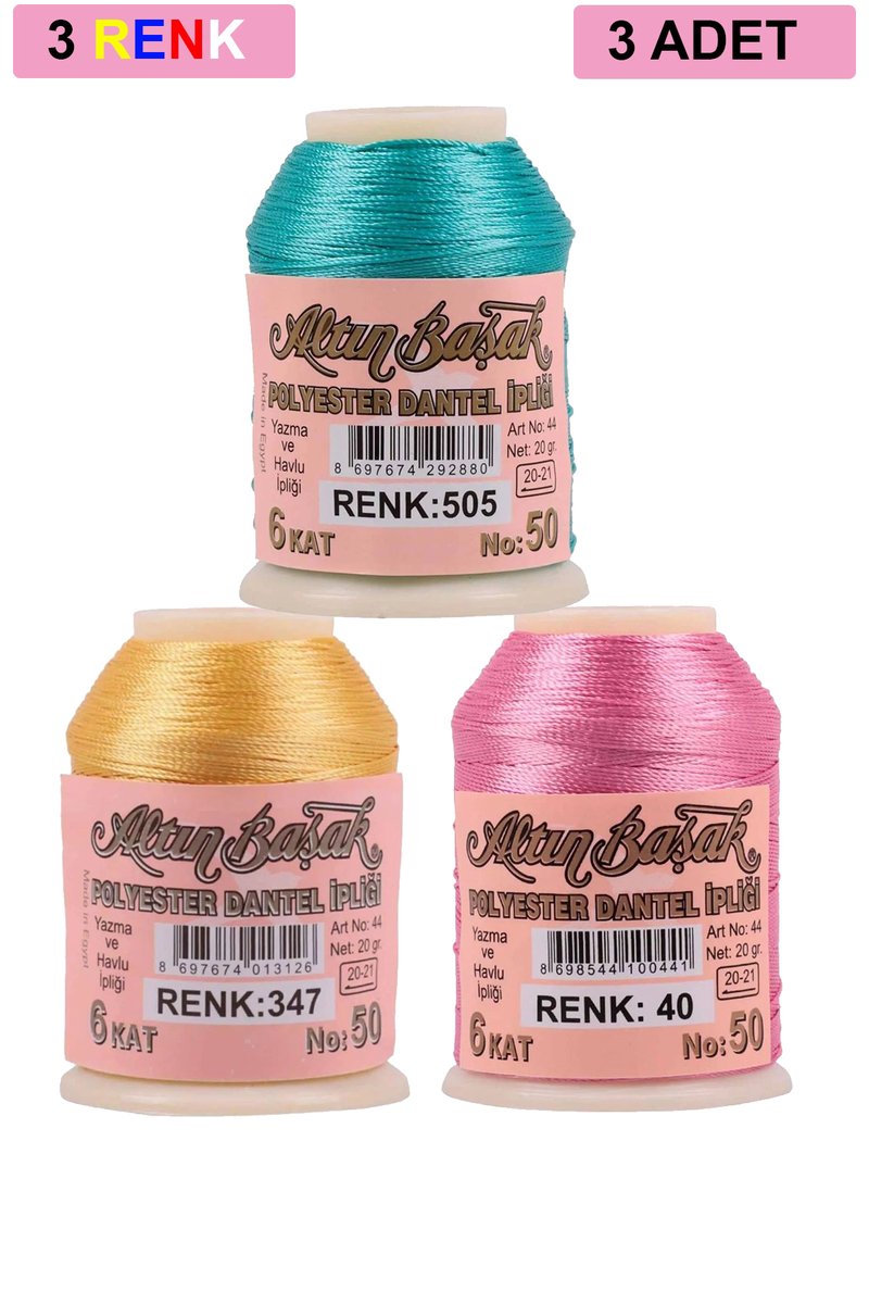 3 Adet Altınbaşak Oya ve Dantel İpi 20 gr - - No: 347 - 040 - 505