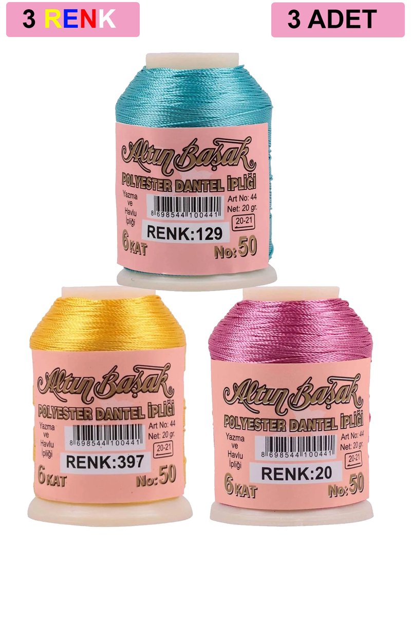 3 Adet Altınbaşak Oya ve Dantel İpi 20 gr - - No: 397 - 020 - 129