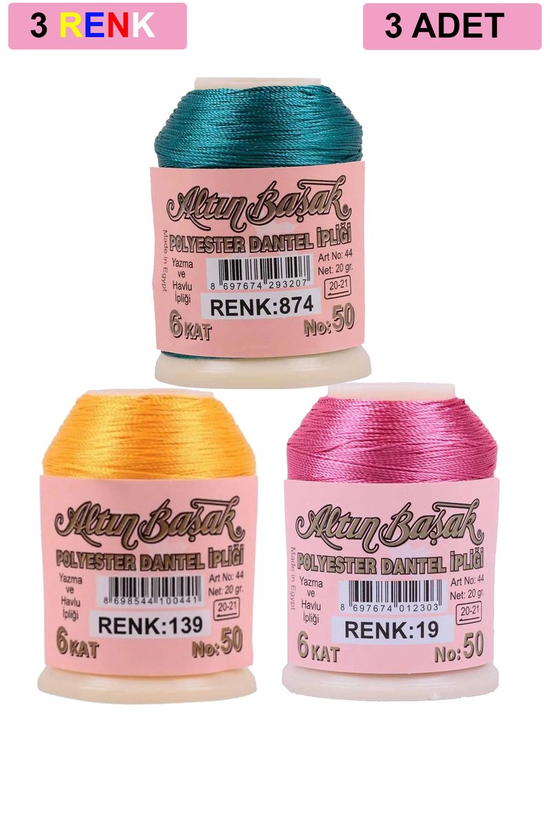 3 Adet Altınbaşak Oya ve Dantel İpi 20 gr - - No: 139 - 019 - 874