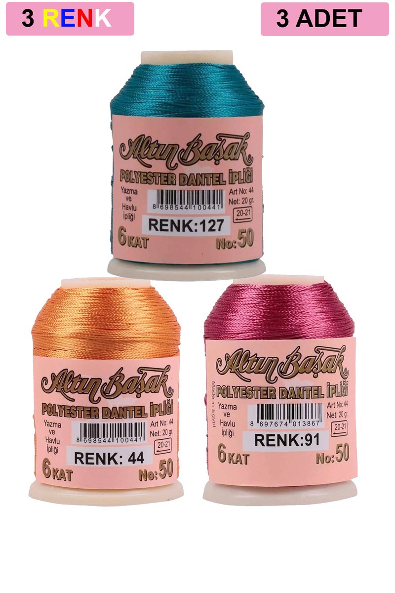 3 Adet Altınbaşak Oya ve Dantel İpi 20 gr - - No: 044 - 091 - 127
