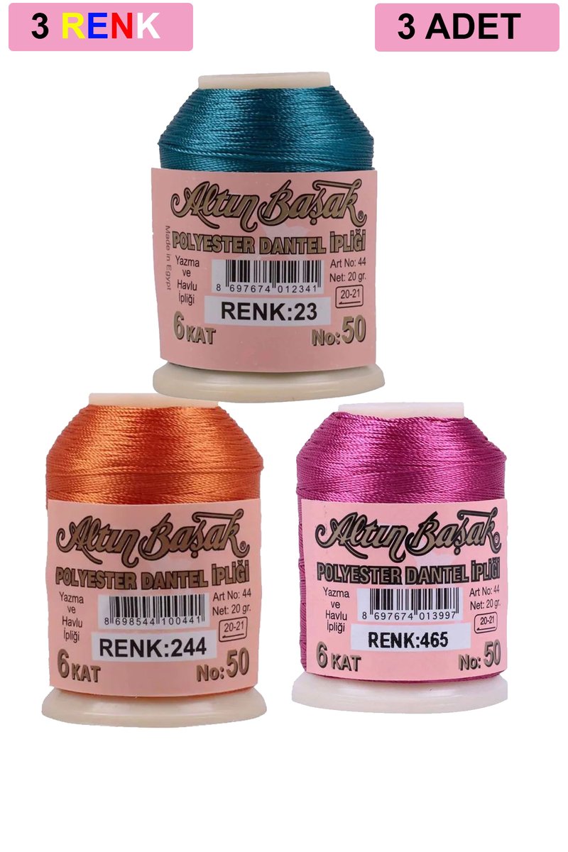 3 Adet Altınbaşak Oya ve Dantel İpi 20 gr - - No: 244 - 465 - 023