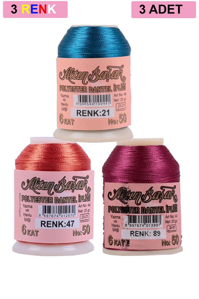 3 Adet Altınbaşak Oya ve Dantel İpi 20 gr - - No: 047 - 089 - 021