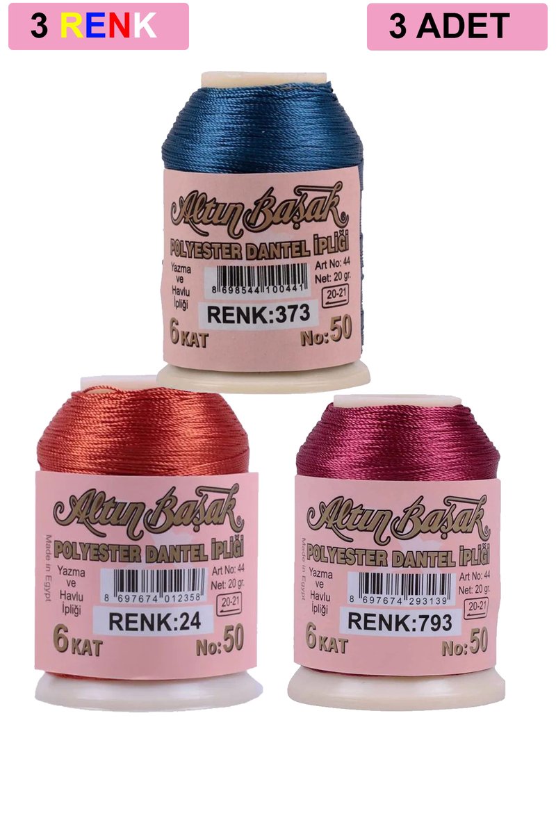 3 Adet Altınbaşak Oya ve Dantel İpi 20 gr - - No: 024 - 793 - 373