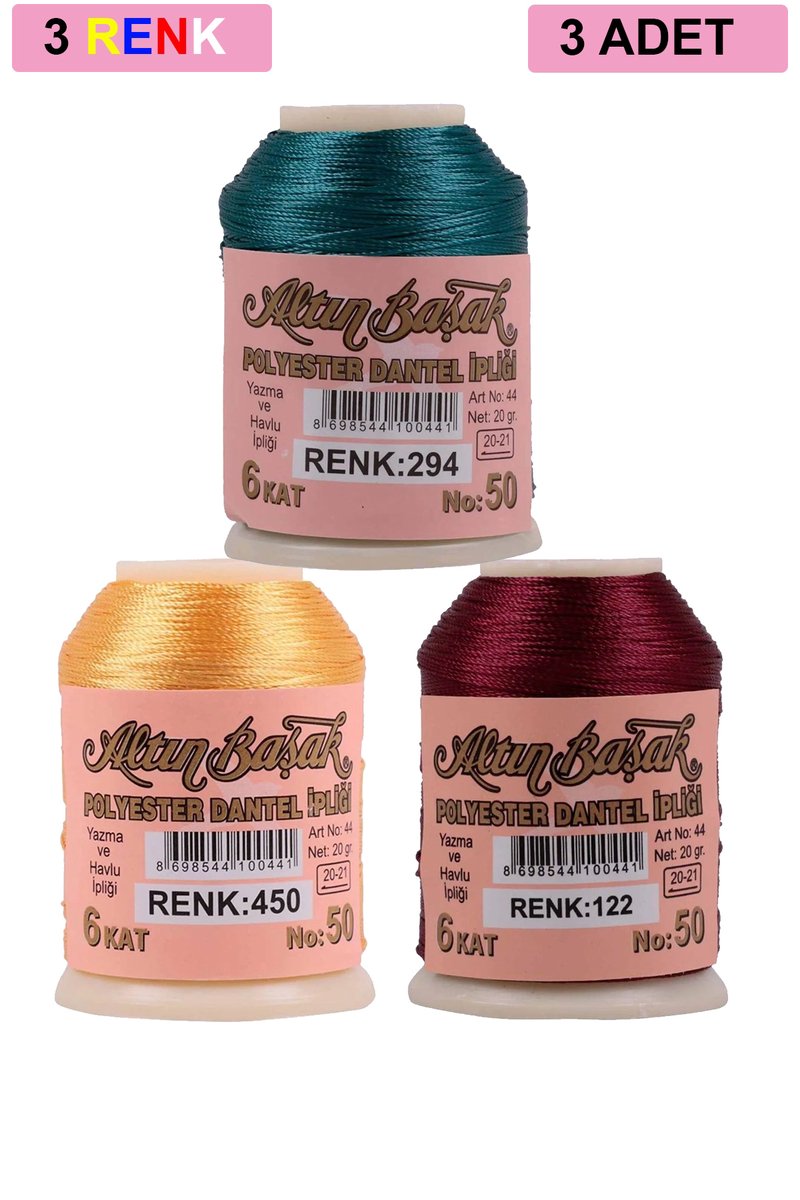 3 Adet Altınbaşak Oya ve Dantel İpi 20 gr - - No: 450 - 122 - 294
